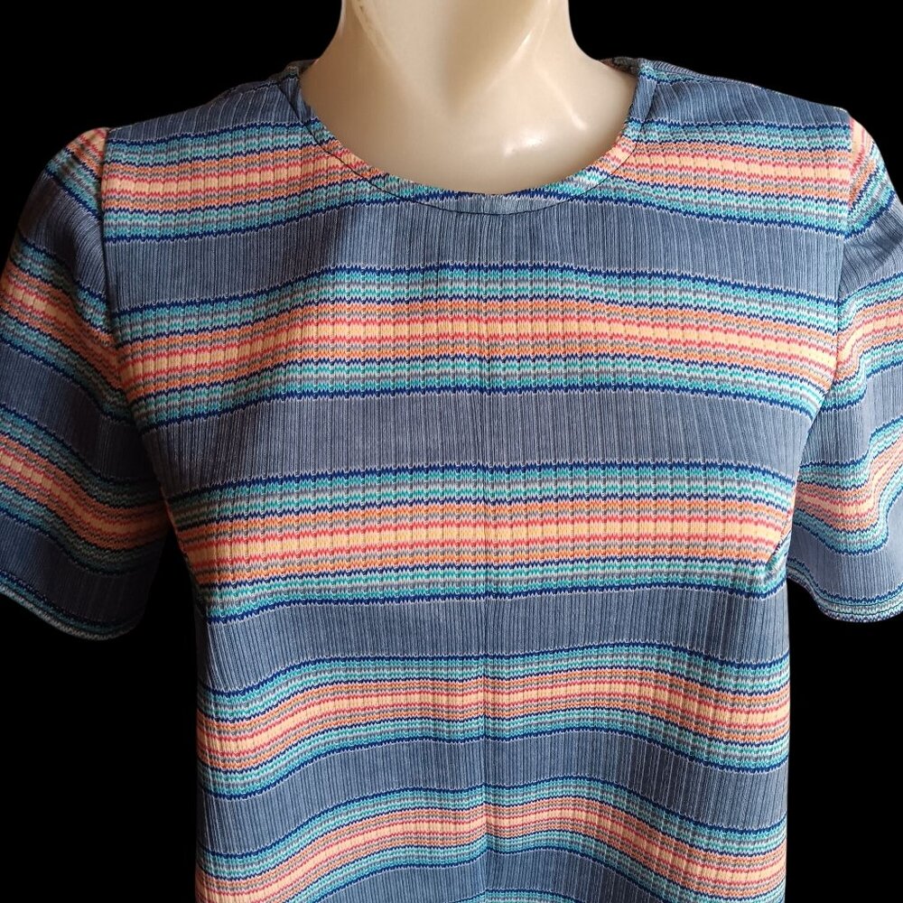 Vintage Women's Medium Tunic Top 1970's Handmade 1of1 Striped T-shirt Granny